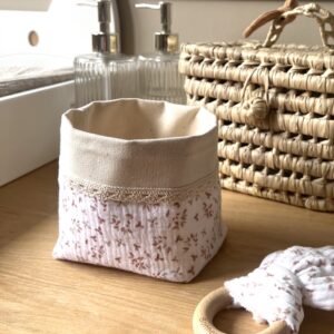 Petit panier de rangement:tissu au choix:dentelle au choix: rangement:decoration: chambre:salle de bain:bebe:enfant:cadeau:naissance:fait main:bonheurenfantin:lille